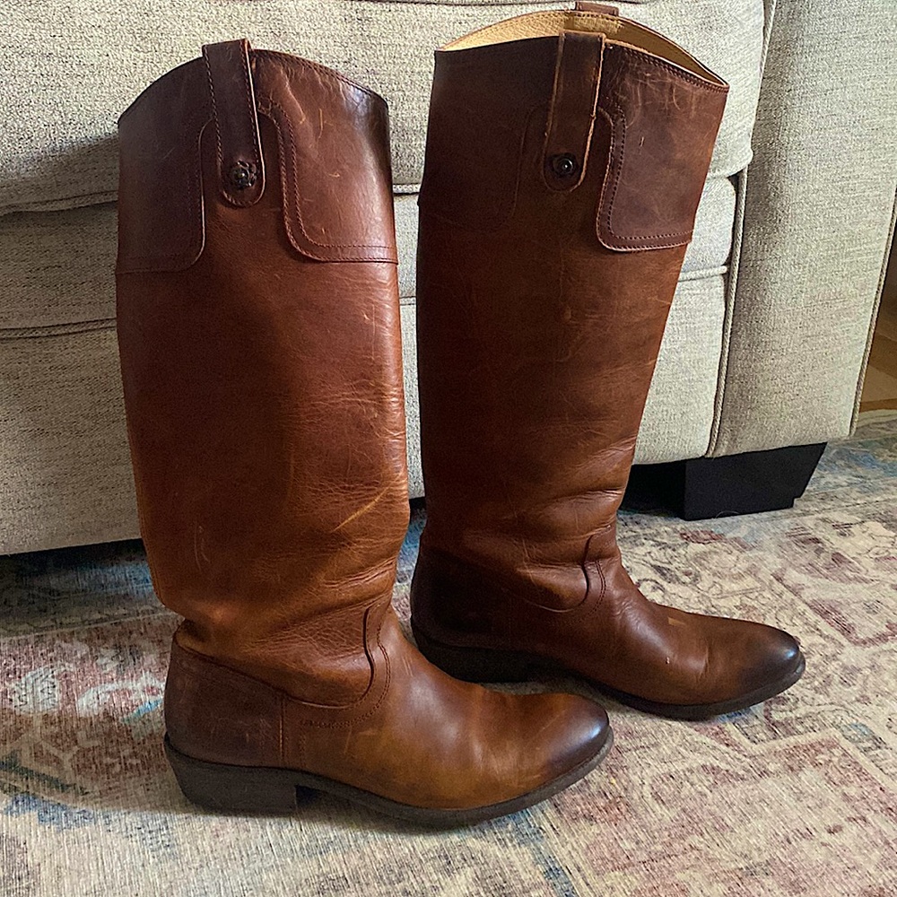 Frye tall brown leather boots- worn twice- GREAT CONDITION